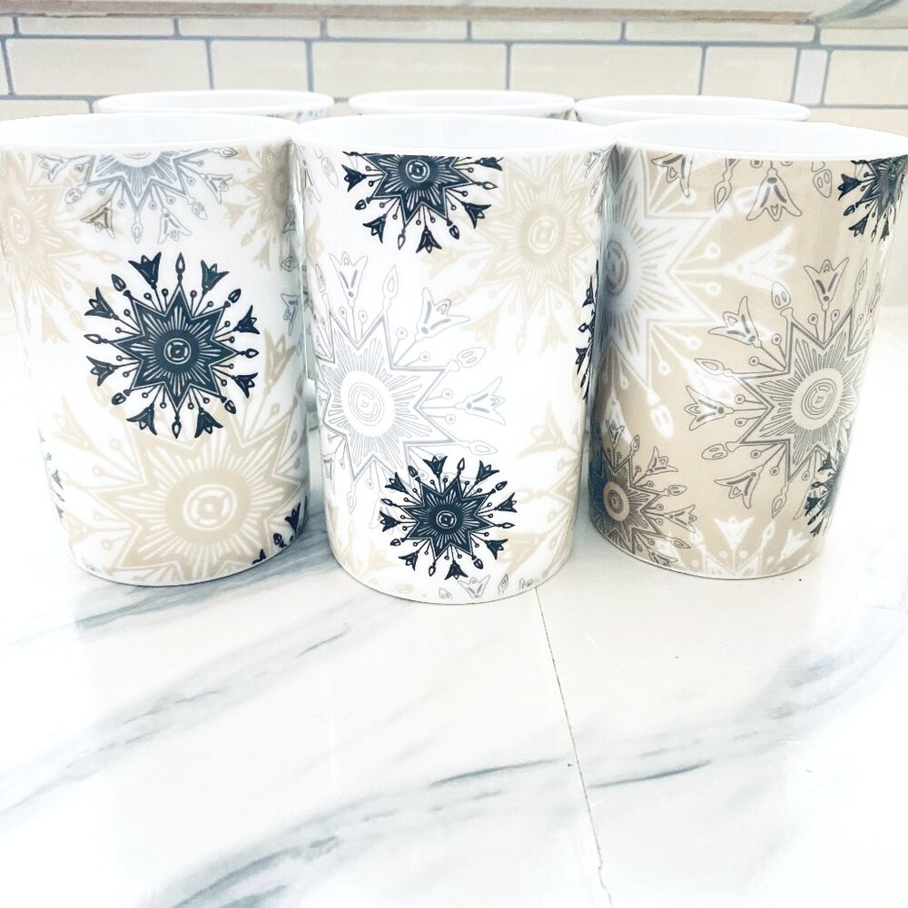 Winter Snowflakes Pattern Coffee Tea Mugs - Set of 6